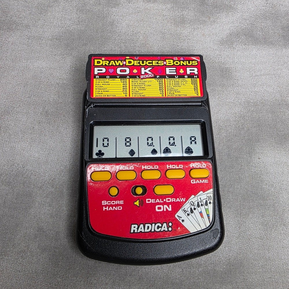 Radica Draw-Deuces-Bonus Poker Electronic Hand Held Game Model 2801 Tested